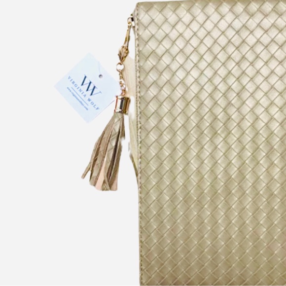 NEW Virginia Wolf Mimi Woven Pouch in Gold with Detachable Tassel - Picture 3 of 6